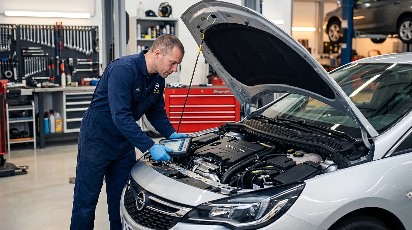Mécanicien effectuant diagnostic électronique sur moteur de voiture