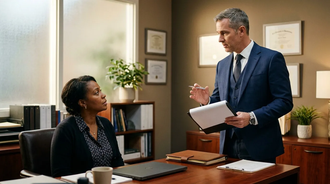 Homme et femme discutent dans un bureau professionnel
