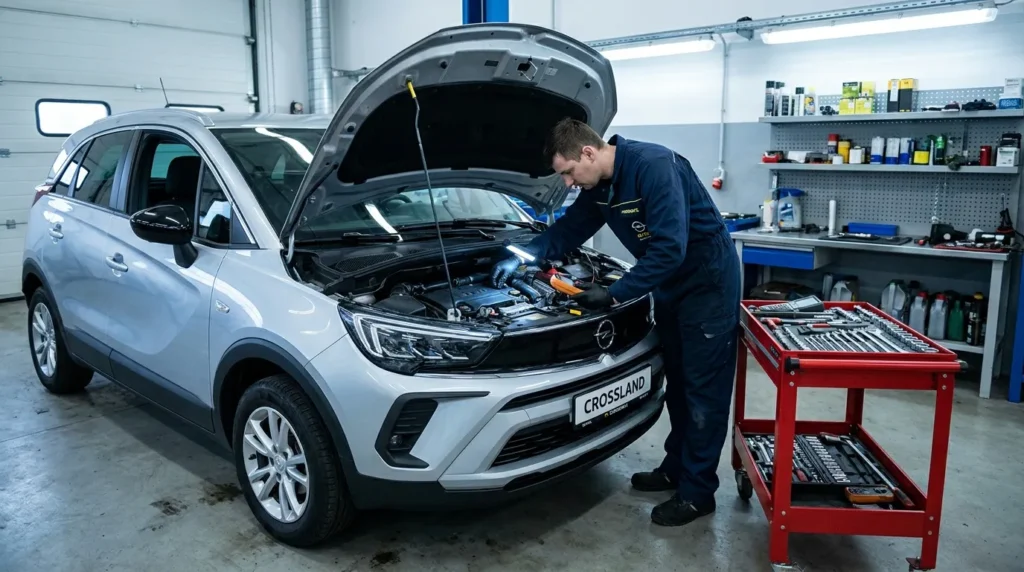 Mécanicien inspectant le moteur d'une voiture blanche